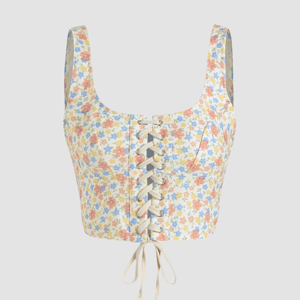 CIDER Floral Lace Up Bustier - Medium